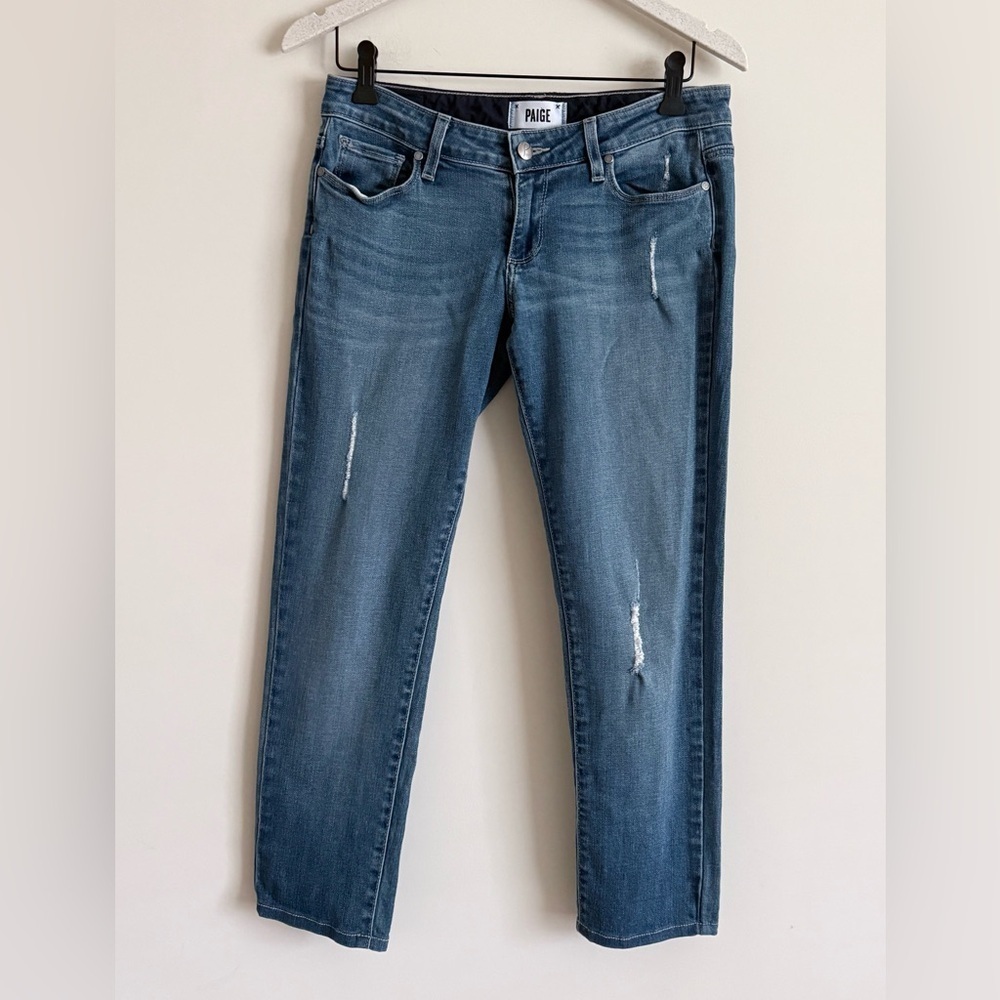 Paige Distressed Cropped Jeans Womens 25 Medium Blue Wash